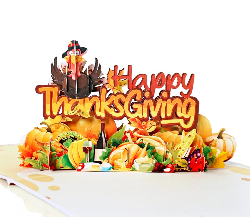 CUT POPUP.COM CUTPOPUP Happy Thanksgiving Card Pop Up, Thanksgiving Card Pop Up, Fall Greeting Thank You Holiday Card (Thanksgiving Text) - Image 1